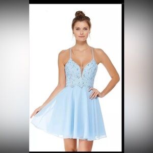 Alyce Paris Light Blue Homecoming Dress Rhinestones Chiffon